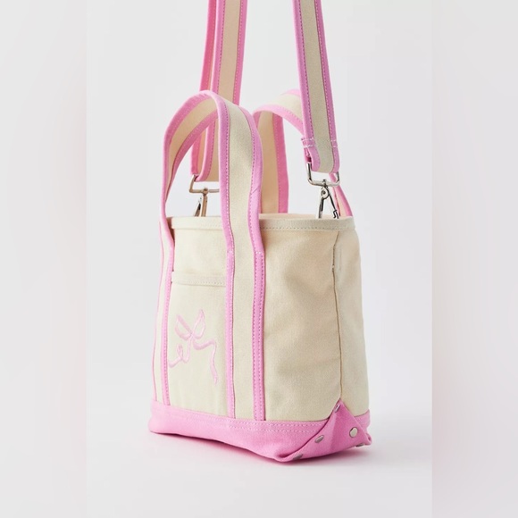 Kimchi Blue Embroidered Mini Canvas Tote Bag in Pink Bow Strap New - Picture 4 of 5